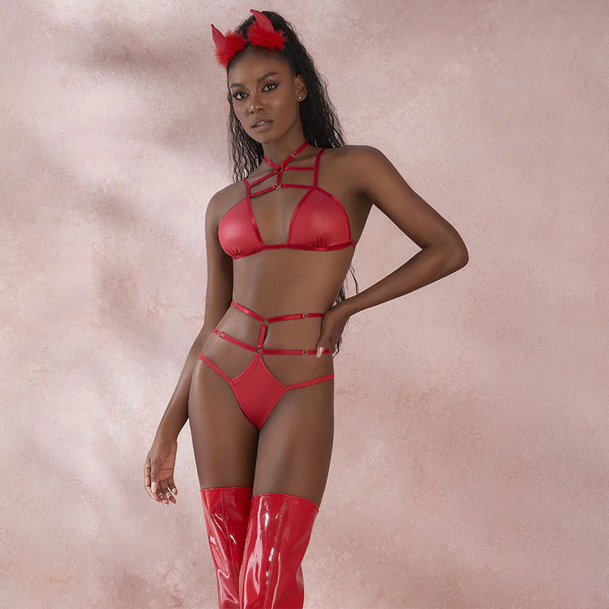 Disfraz Diabla Katia Rojo - Conjunto Sensual de 3 Piezas Tentador